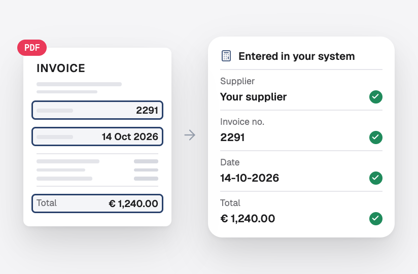 Data read from a PDF invoice and entered in your system without retyping