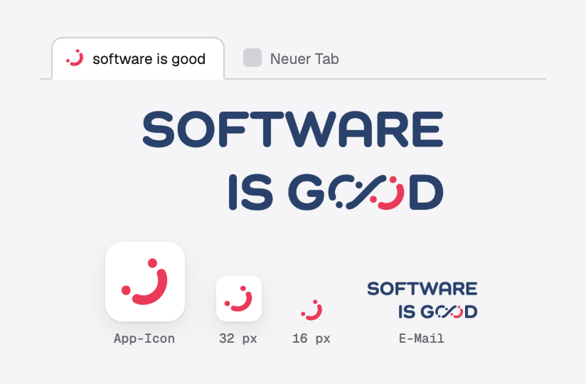 Logo und Icon von software is good in jeder Größe, vom Browser-Tab bis zum App-Icon