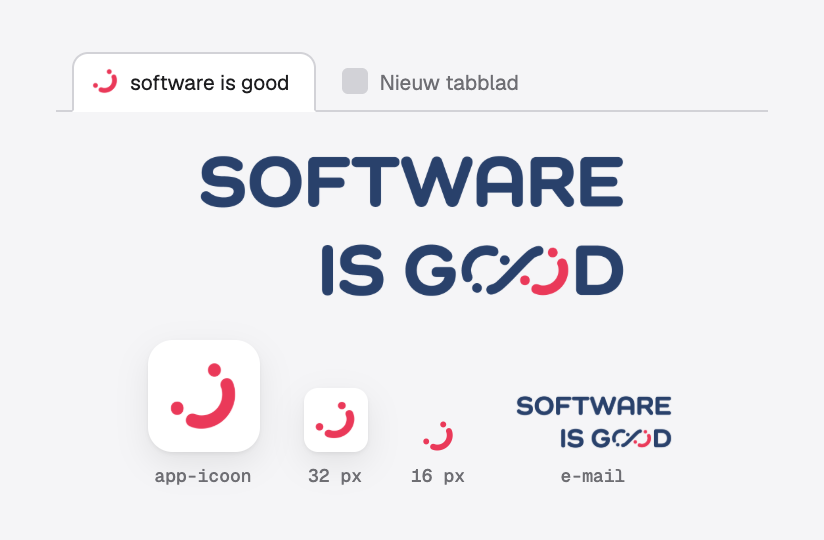 Het logo en het icoon van software is good in elk formaat, van een browsertabblad tot een app-icoon