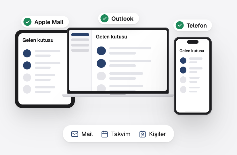 Apple Mail'de, Outlook'ta ve telefonda aynı gelen kutusu; e-posta, takvim ve kişilerle