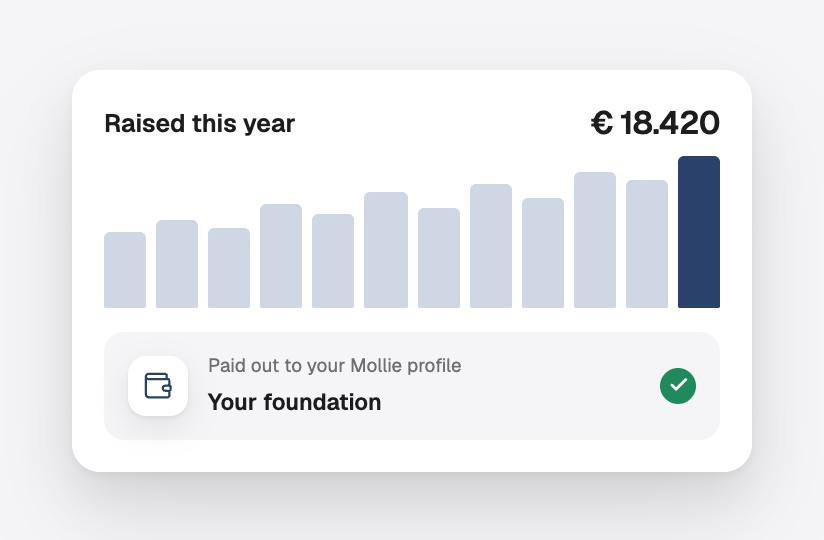 The amount raised this year per month, paid out to the foundation's Mollie profile