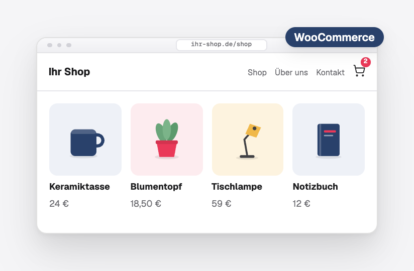 Ein Demo-Shop mit vier Produkten und ihren Preisen