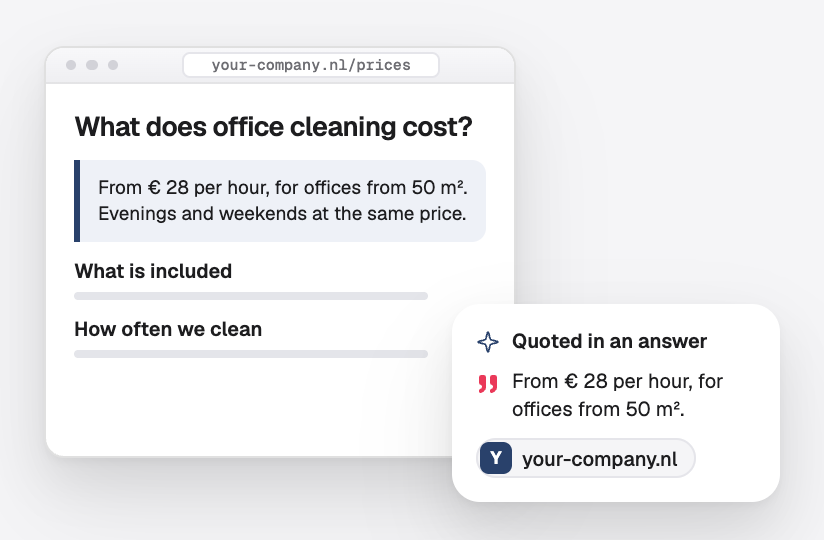 A page that answers one question with a clear fact, quoted in an AI answer
