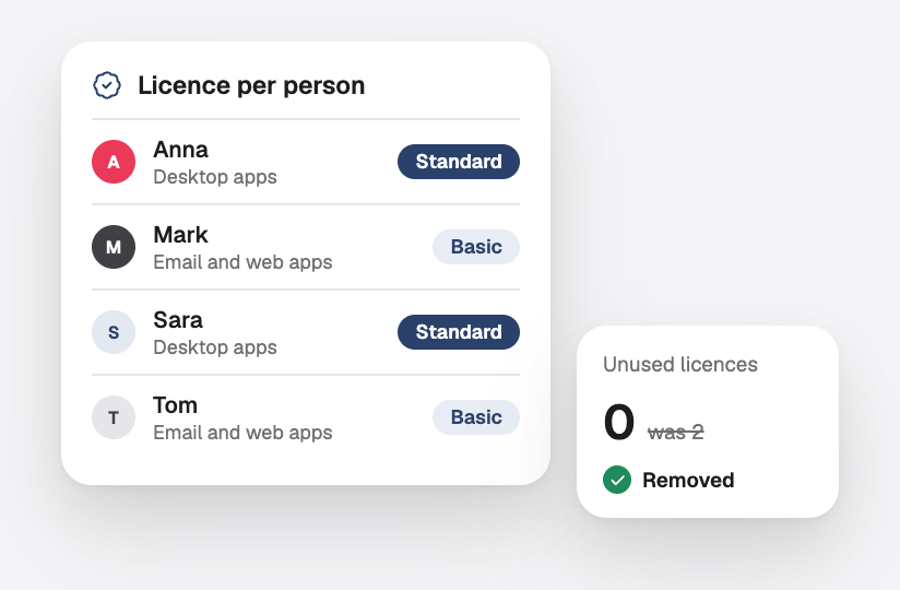 The licence per person, Standard or Basic, with no unused licences left