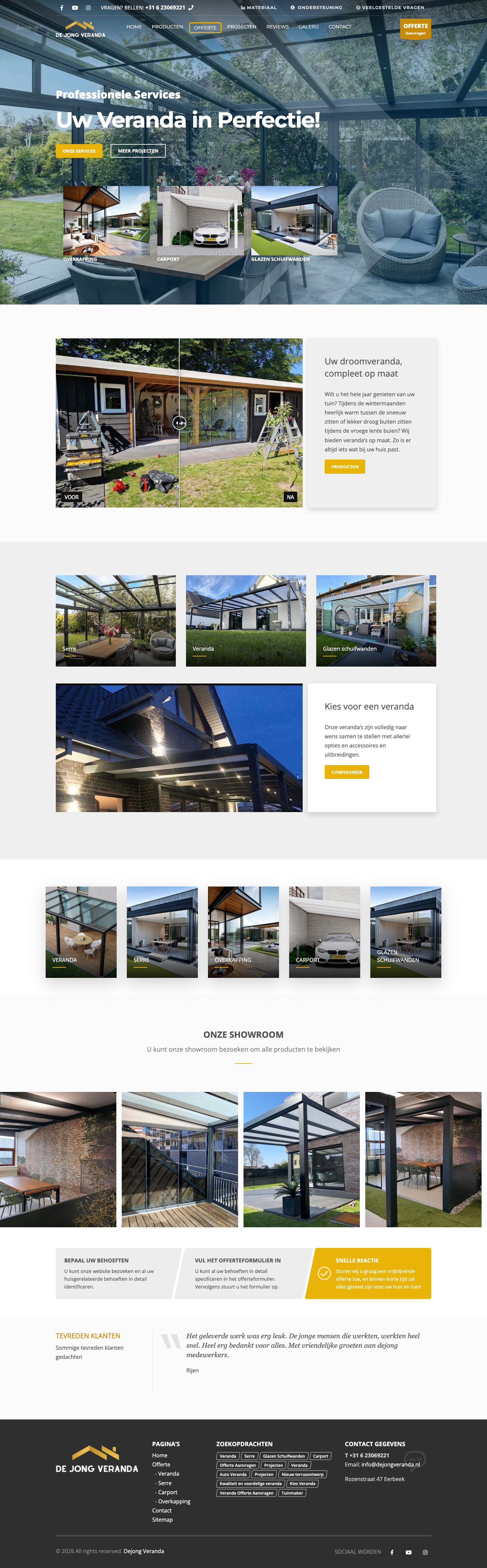 Website van Dejong Veranda